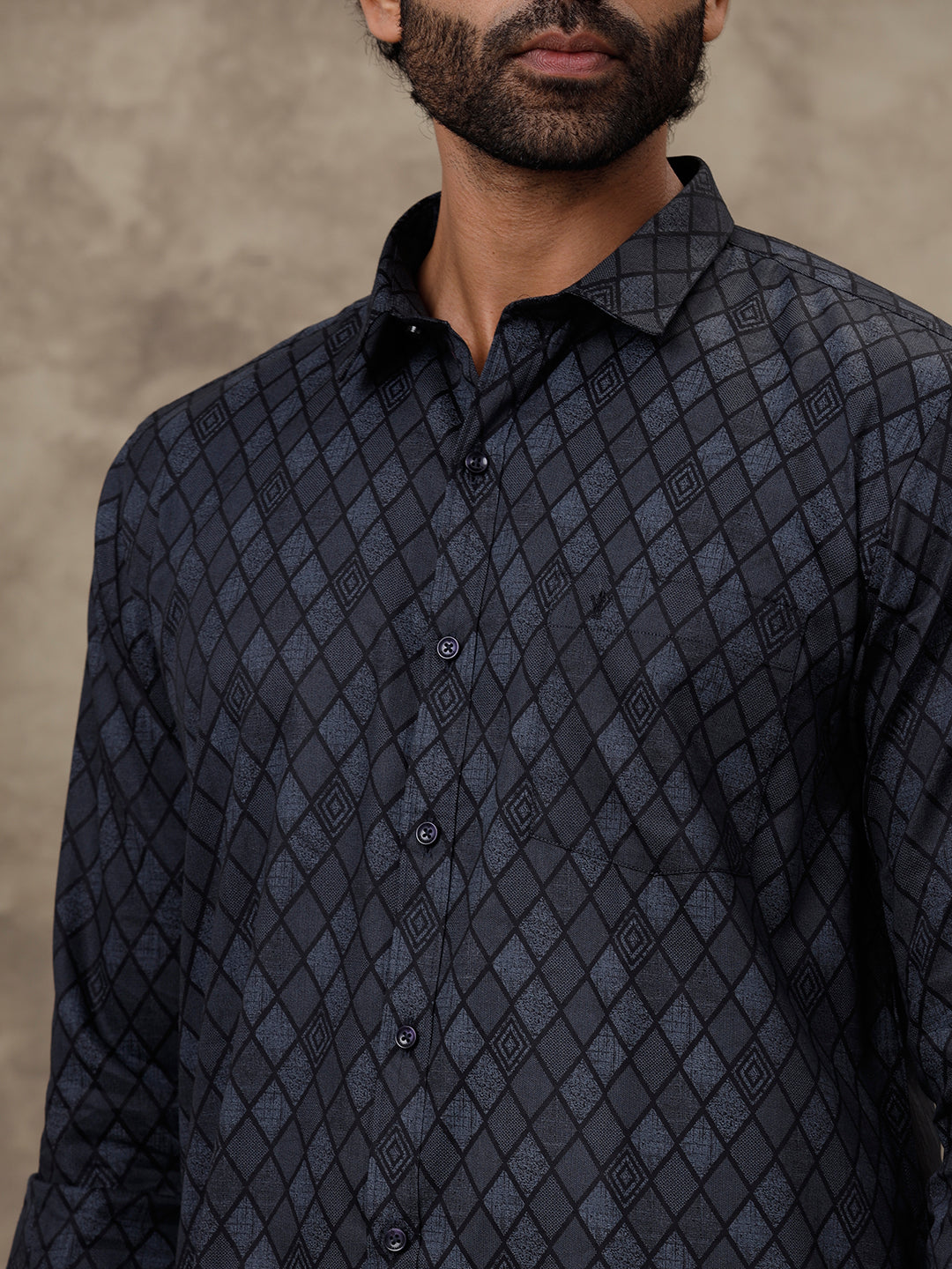 Men Black Matching Border Dhoti with Printed Shirt Set Fusion PS6