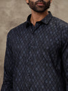 Men Black Matching Border Dhoti with Printed Shirt Set Fusion PS6
