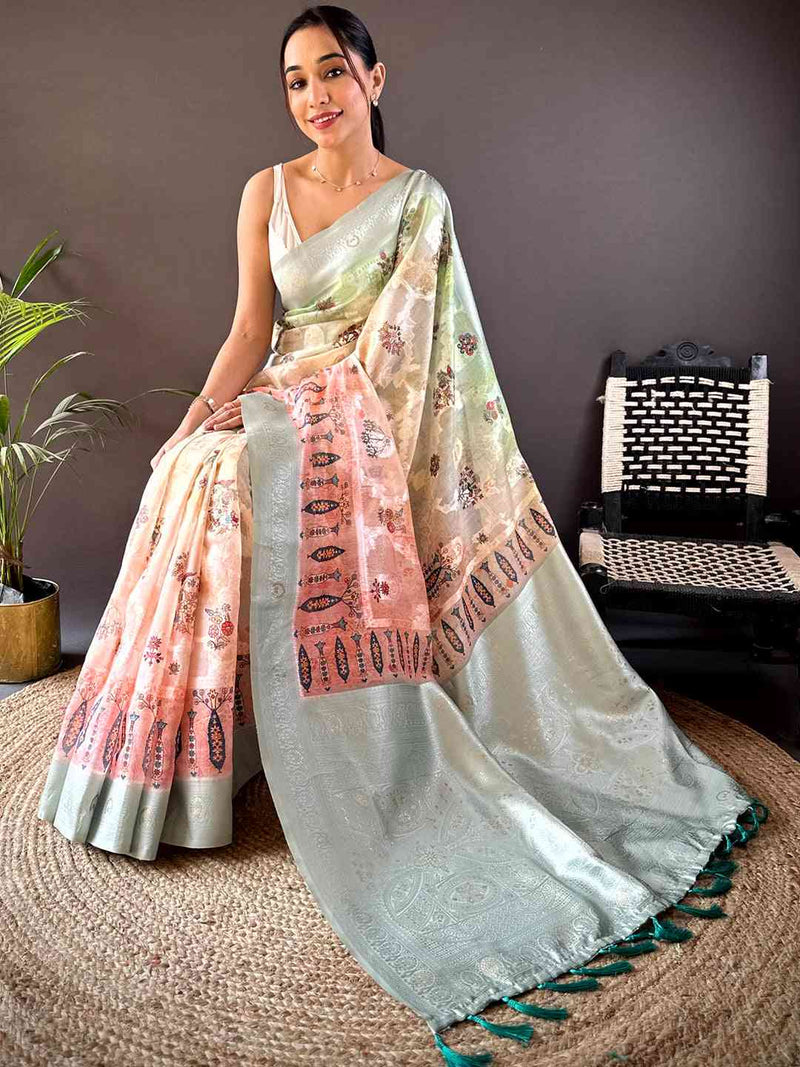 Lakhani Cotton Ombre Kalamkari Saree