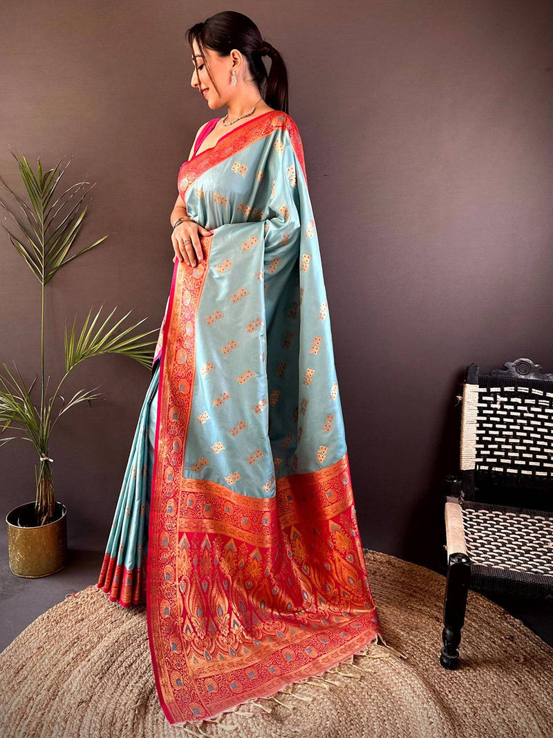Sky Blue Soft Silk Kanjivaram Saree