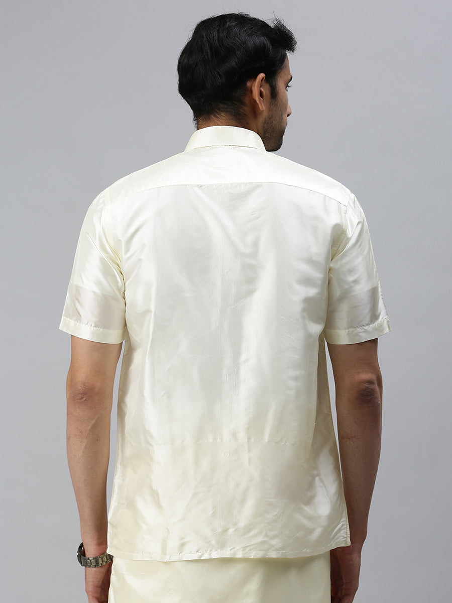 Men Pure Silk Mixed Cream Half Sleeves Shirt