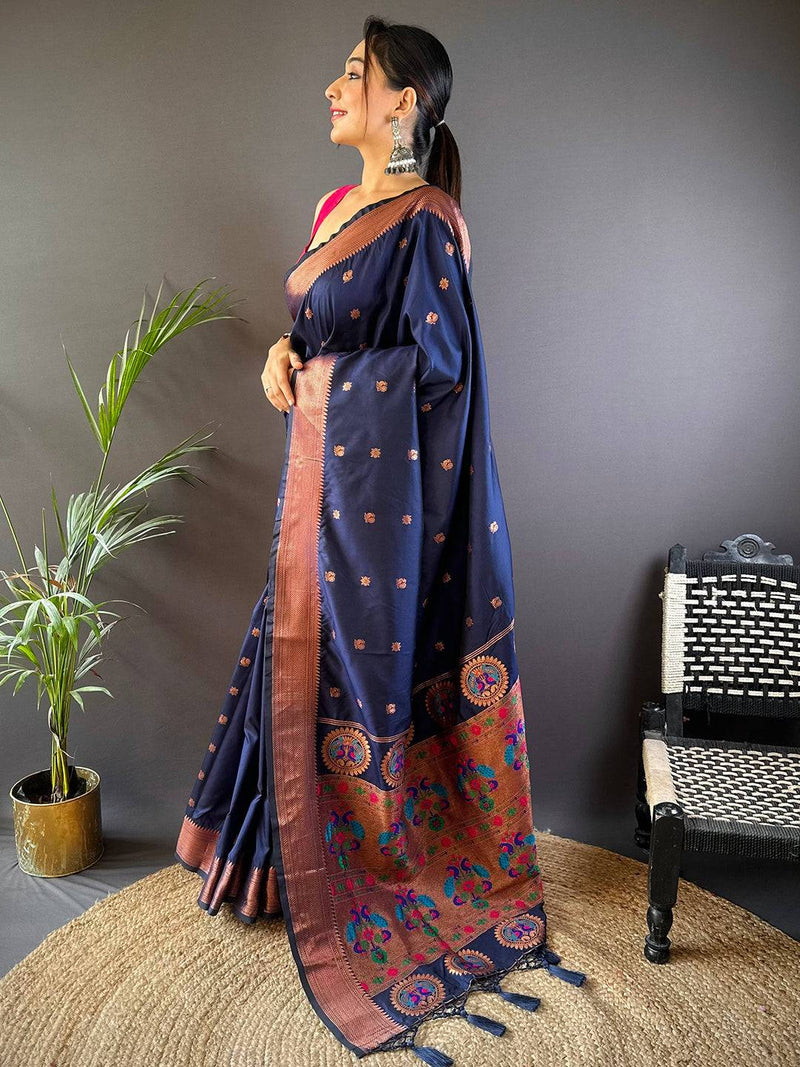 Navy Blue Copper Elegance Soft Silk Saree