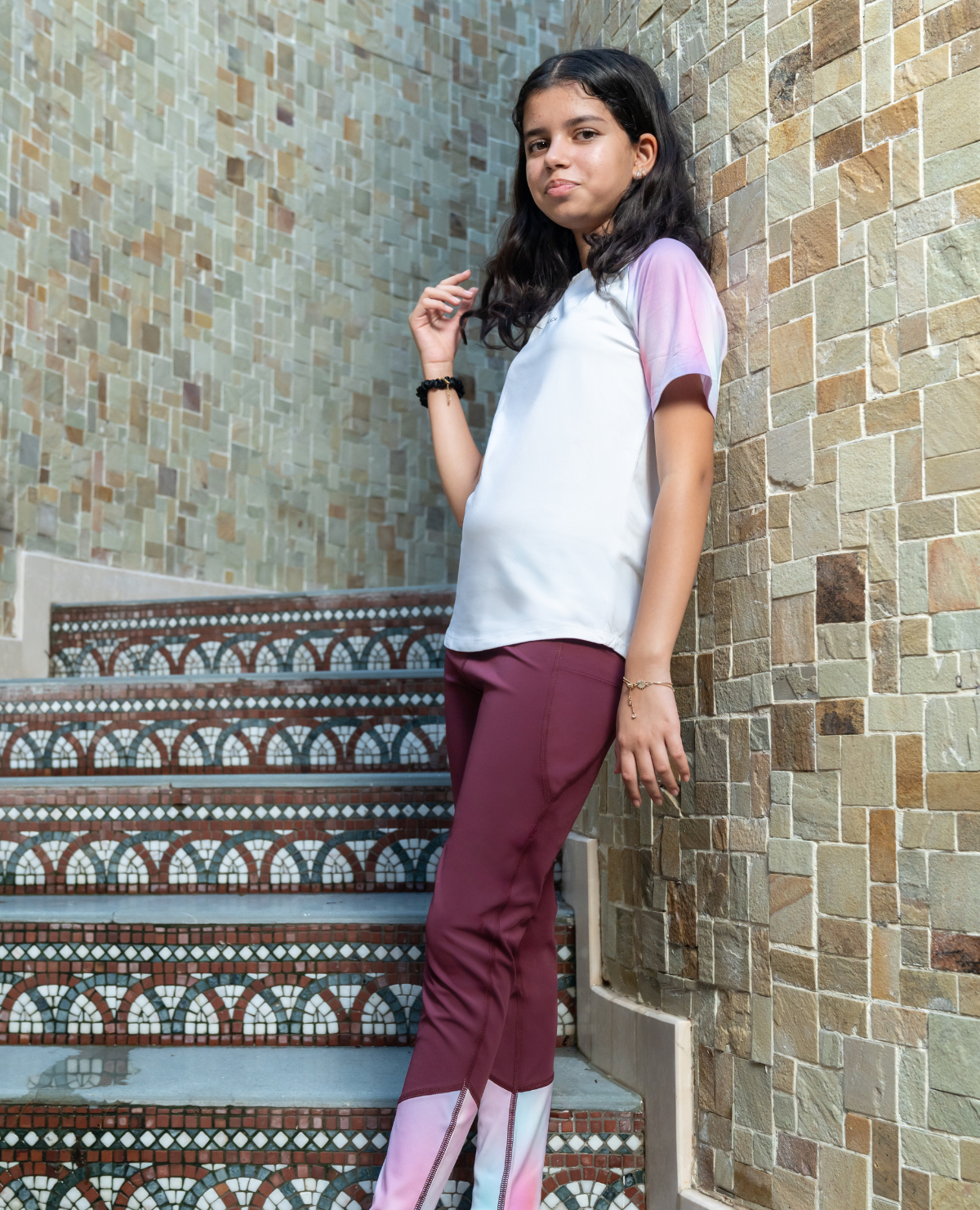 Regular Colourblock Tshirt and High Waisted Colourblock Stretchable Leggings Set