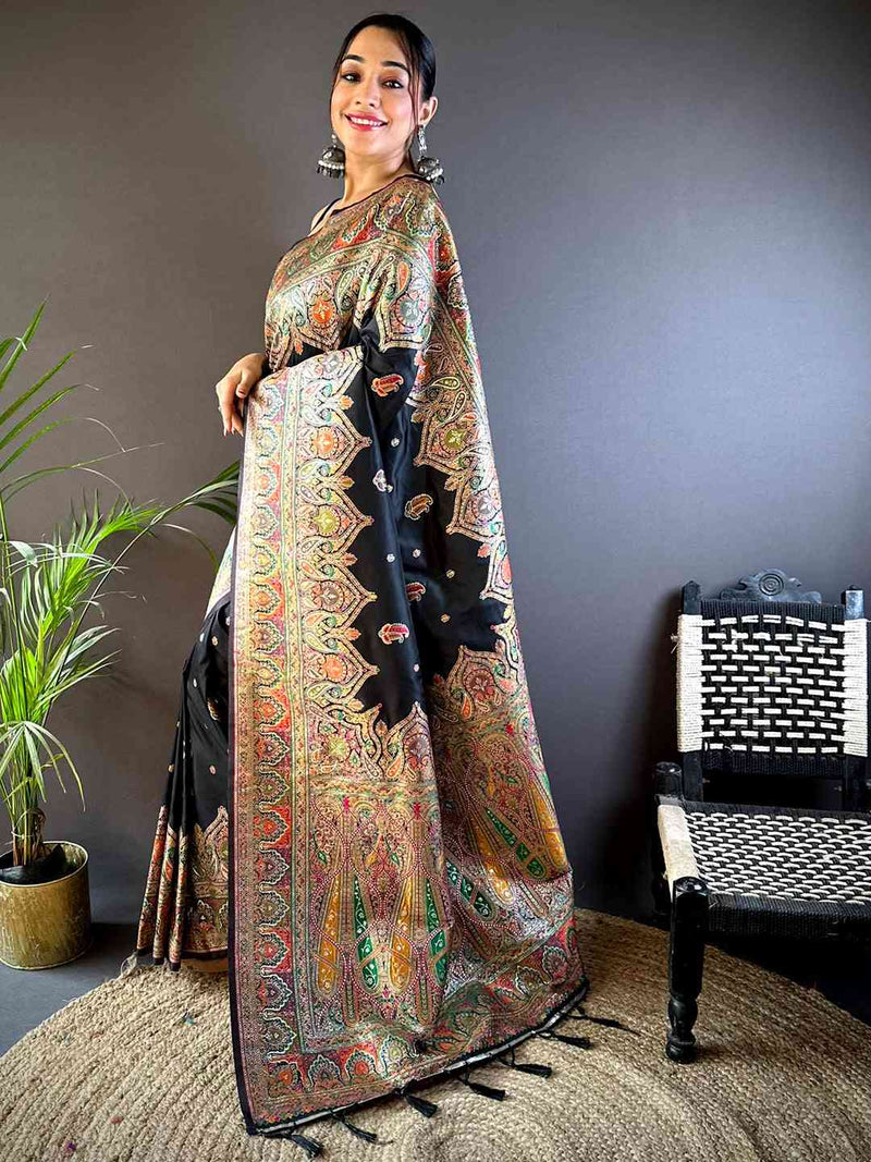 Black Ethnic Motif Silk Blend Saree