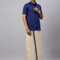 Men Cotton Rich C.Blue Shirt and Tissue Dhoti Set C80