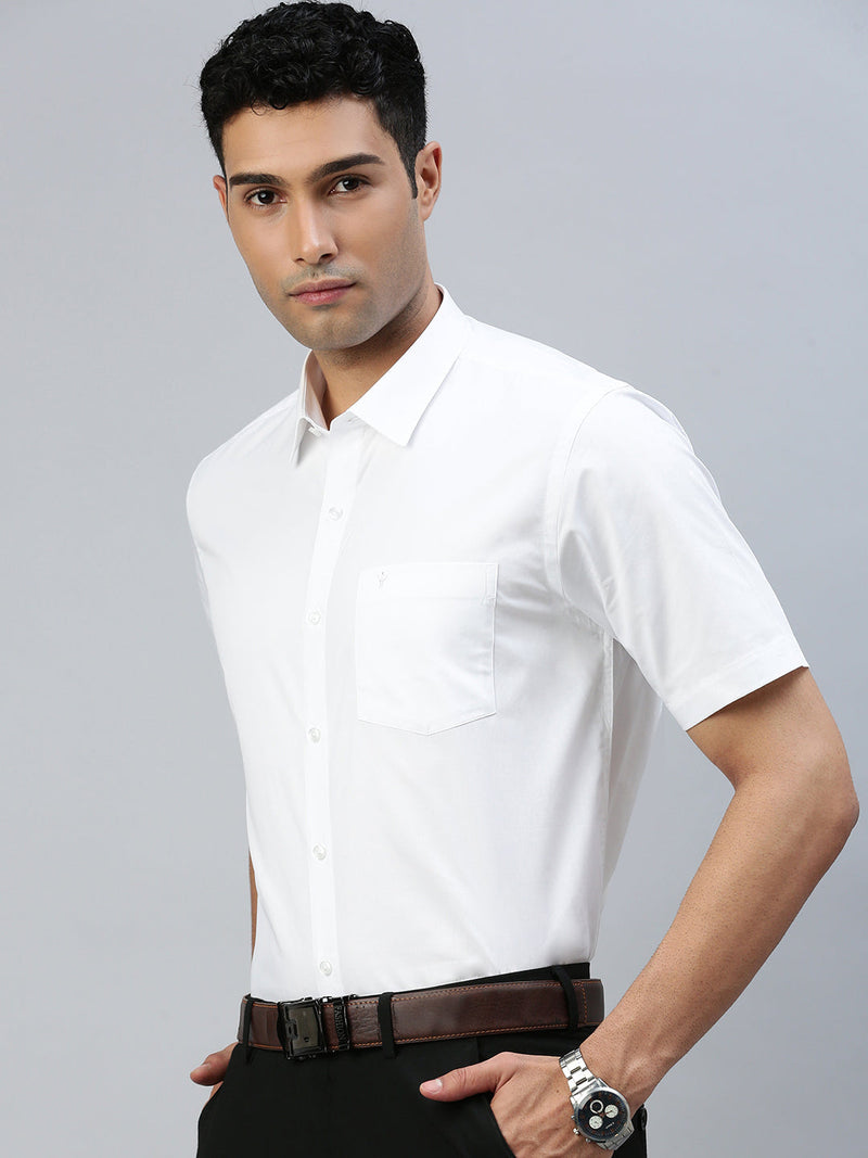 Men 100% Cotton Starch Finish White Shirt Cool Cotton