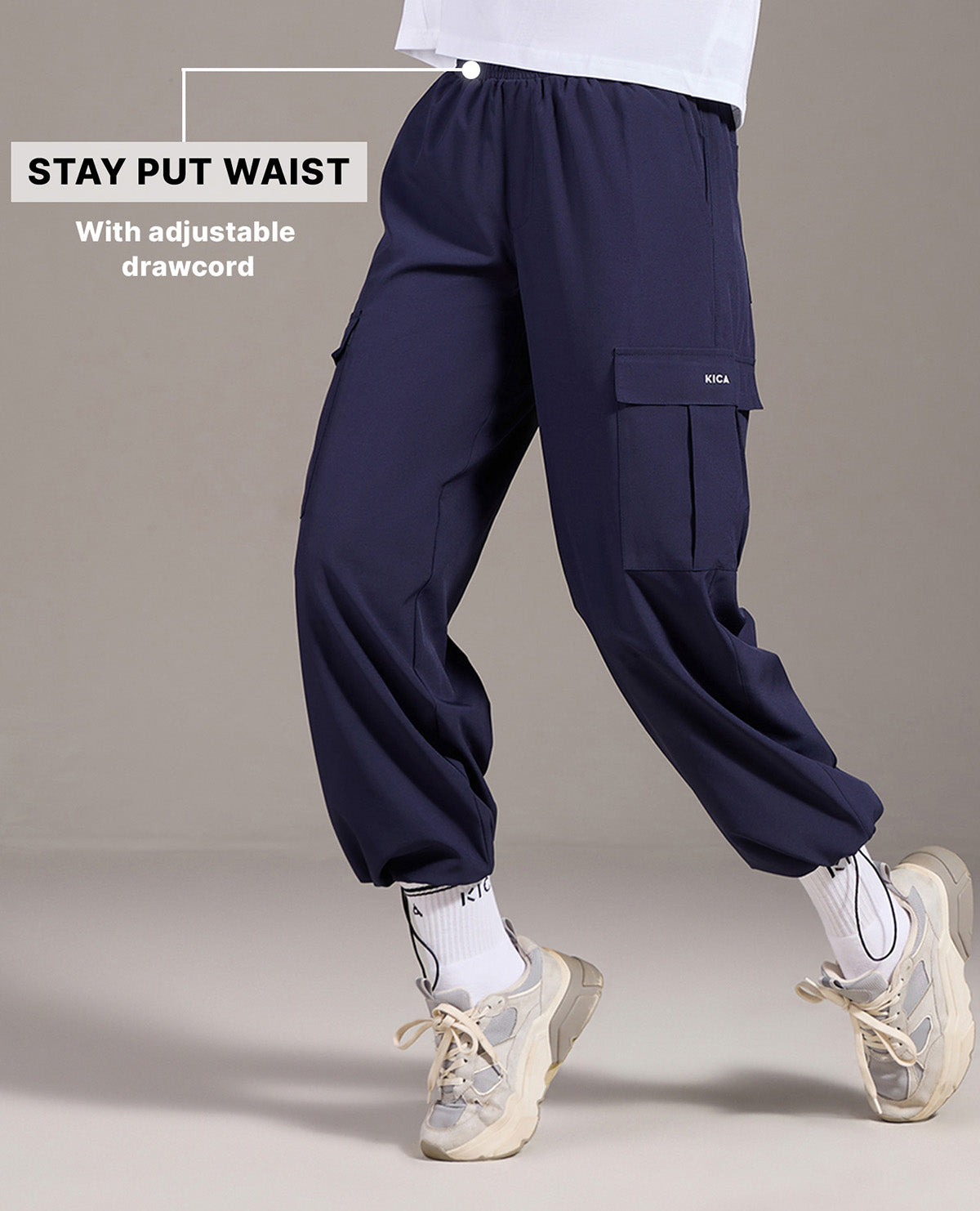 Kica High Waist Cargo Pants in Quick Dry Performance Fabric Navy Blue