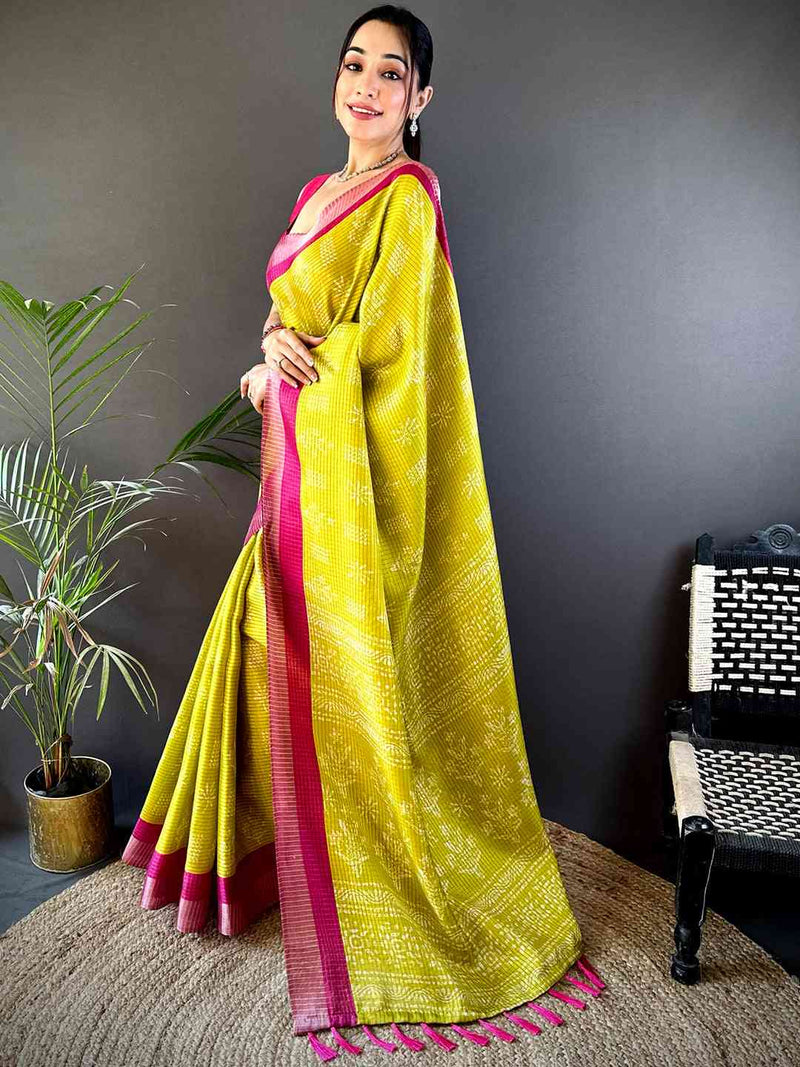 Radiant Yellow Tussar Chex Saree
