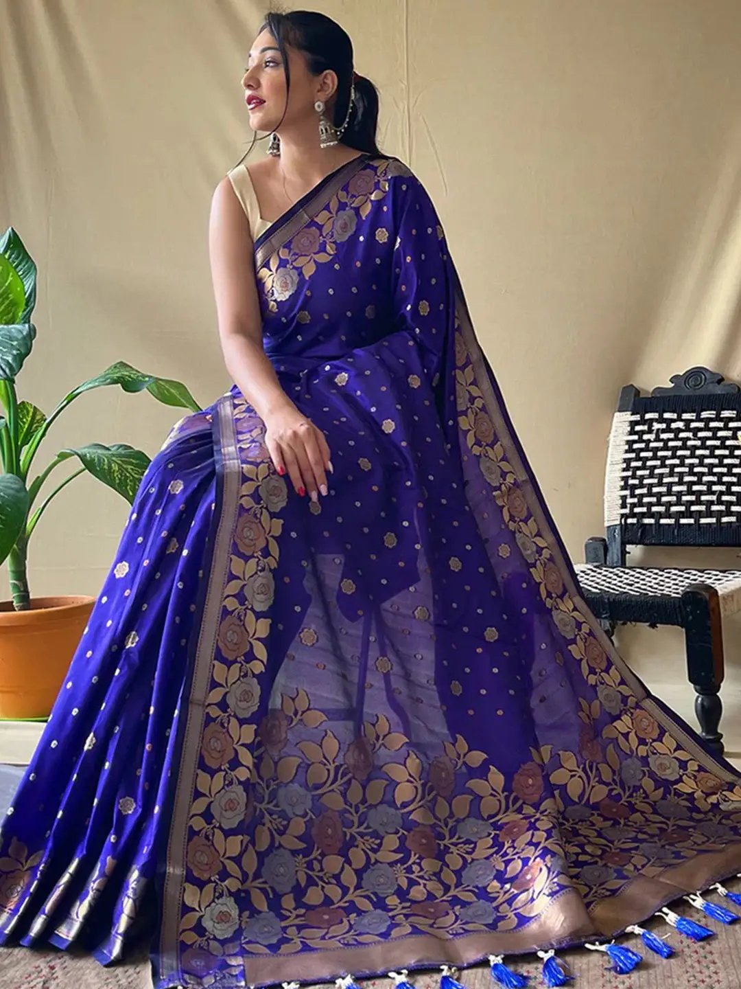 Royal Blue Suhani Banarasi Silk Zari Woven Saree