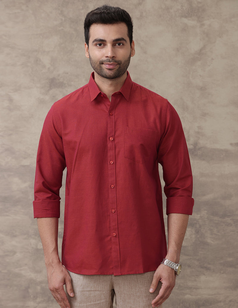 Men Linen Cotton Shirt Brick Red LF20