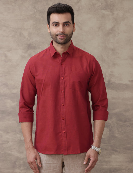Men Linen Cotton Shirt Brick Red LF20