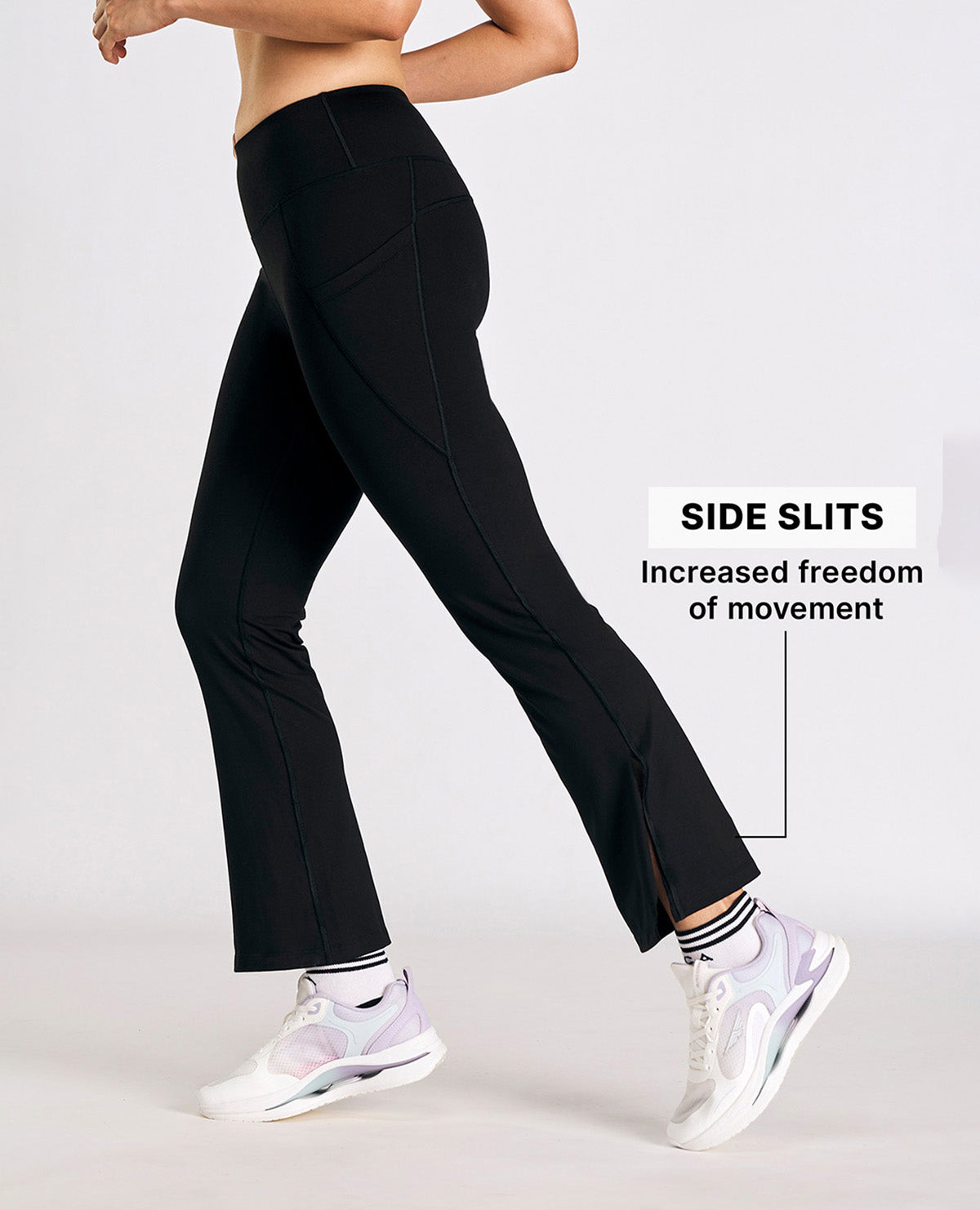 Women High Waist Cotton Side Slit Flared Pants Black