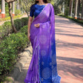 Lavender Georgette Silk Saree with Ombre Bandhej Print & Swaroski Stone Work