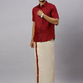Men Cotton Rich Maroon Shirt and Tissue Dhoti Set C81