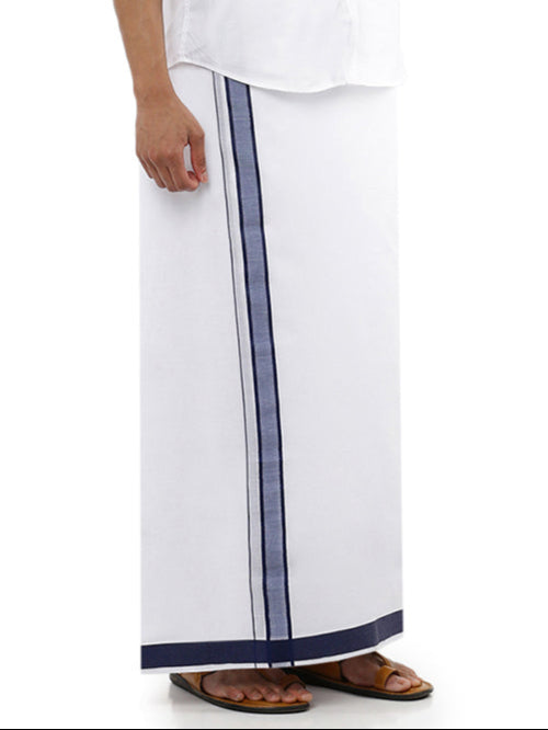 Men 100% Cotton Double Layer White Dhoti with Fancy Border AP08