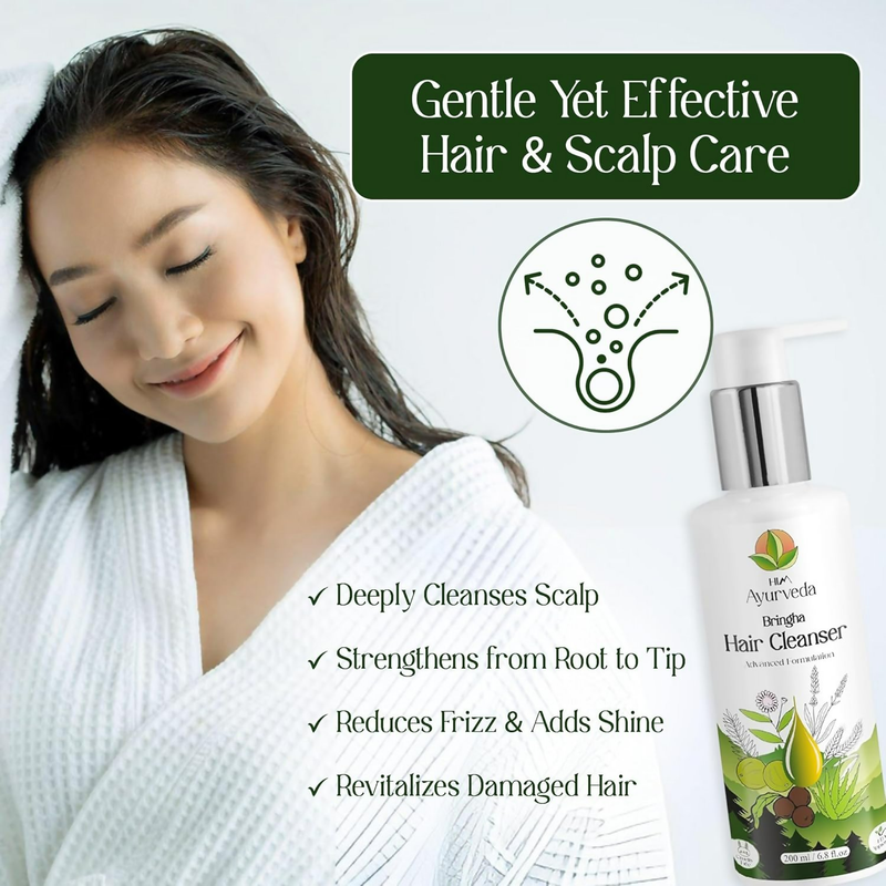 Him Ayurveda Green Tea Bringha Hair Cleanser Ayurvedic Shampoo For Hair Growth & Hair Fall Control