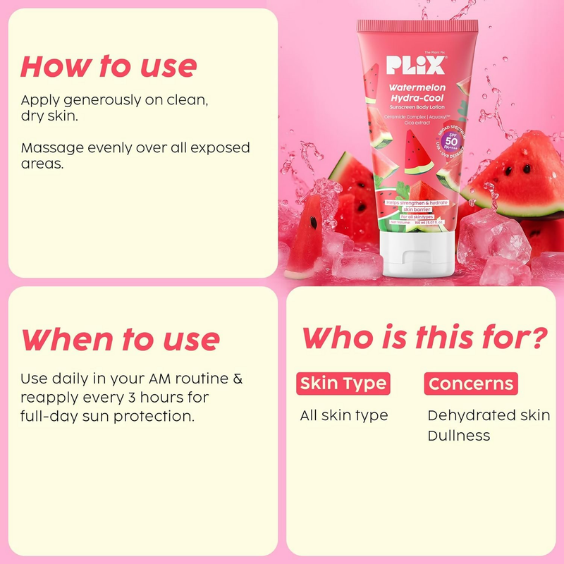 PLIX The Plant Fix Watermelon Hydra-Cool Sunscreen Body Lotion With Spf 50 Pa++++
