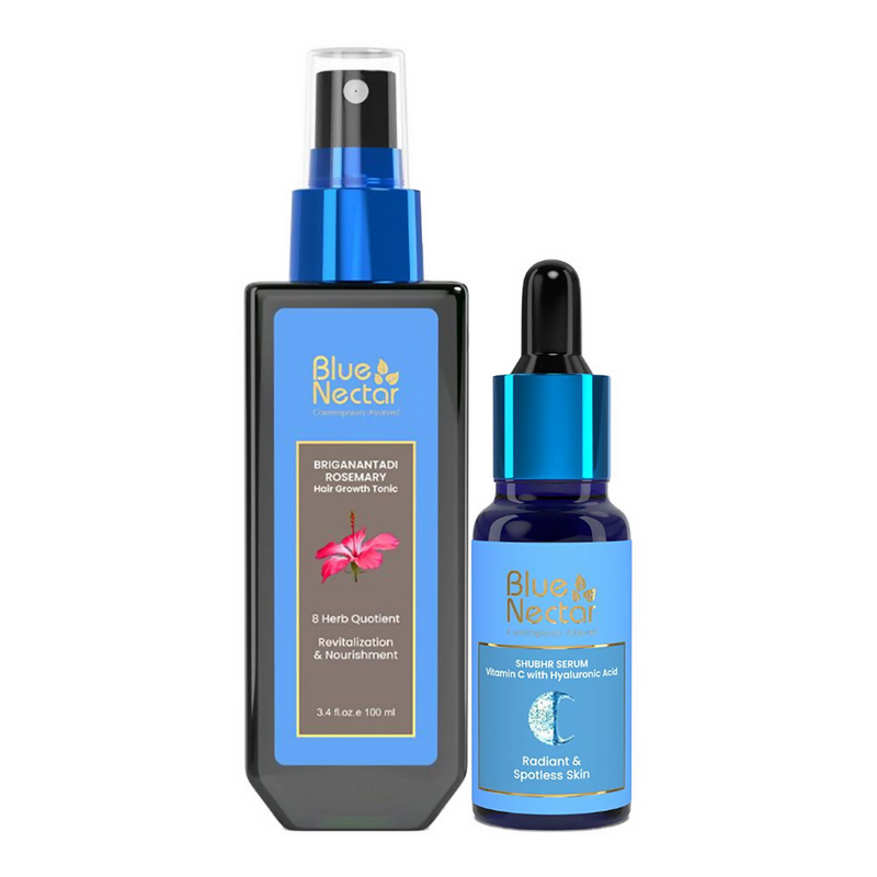 Blue Nectar Hair Tonic + Vitamin C Face Serum Combo