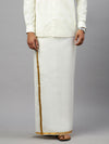 Men 100% Cotton Double Layer Cream Dhoti with  1/2"Gold Jari Border Amirta