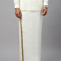 Men 100% Cotton Double Layer Cream Dhoti with  1/2"Gold Jari Border Amirta