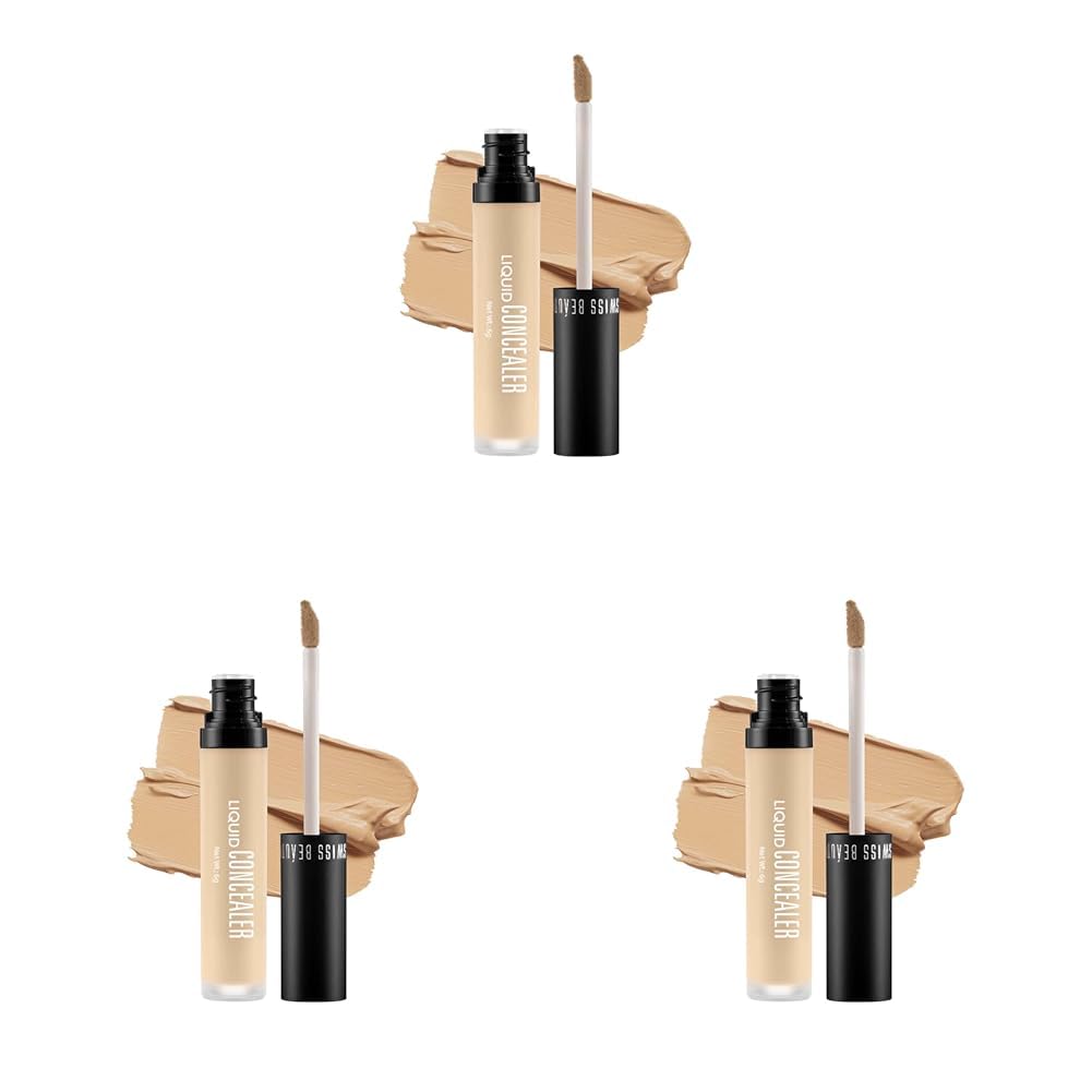 Swiss Beauty Liquid Light Weight Concealer With Full Coverage |Easily Blendable Concealer For Face Makeup With Matte Finish | Shade- Light - Moyen, 6g
