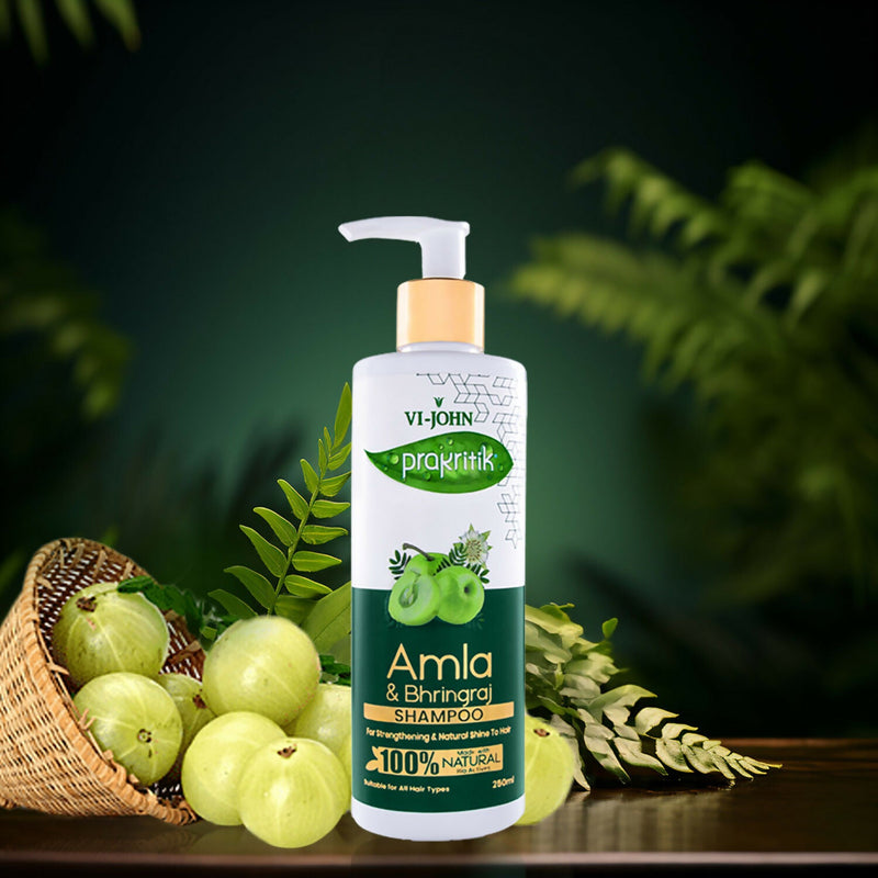 VI-JOHN Prakritik Amla & Bhringraj Shampoo For Strengthening, Made With 100% Natural Bio Actives