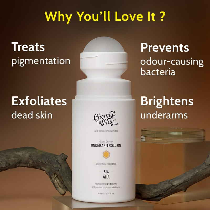 Chemist At Play UnderArm Roll-On with 5% AHA (Woody Musk Fragrance)