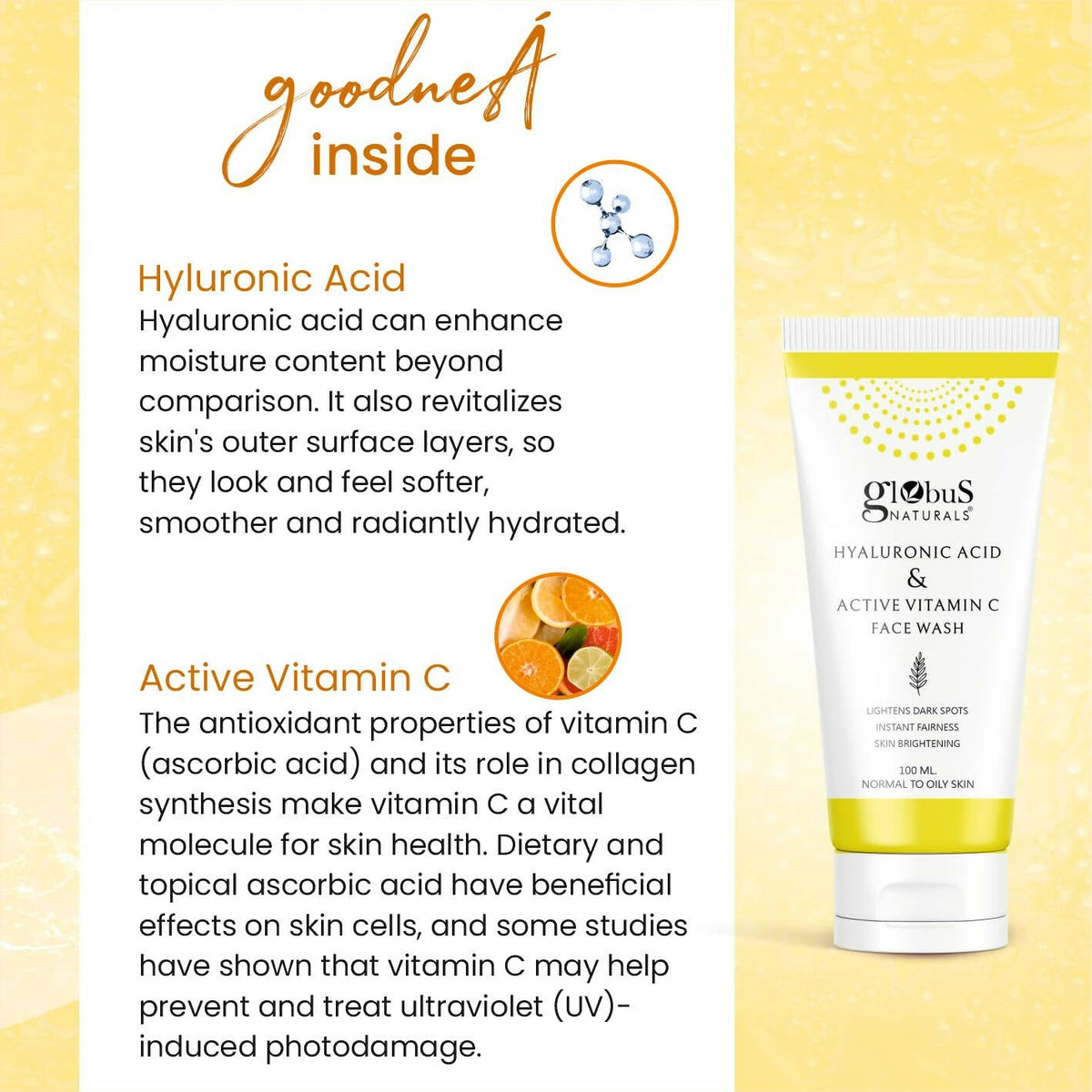 Globus Naturals Anti-Ageing Face Wash with Hyaluronic Acid and Vitamin C