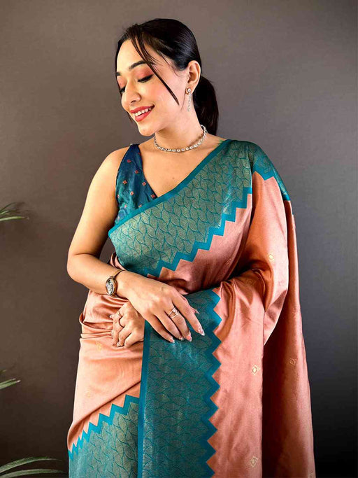 Peach Soft Katan Silk Saree