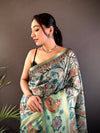 Pista Floral Kalamkari Chanderi Cotton Saree