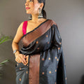 Raven Black Copper Elegance Soft Silk Saree