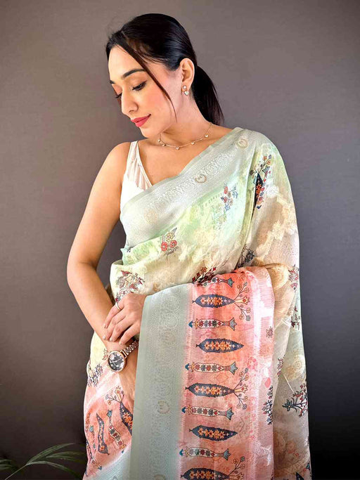 Lakhani Cotton Ombre Kalamkari Saree
