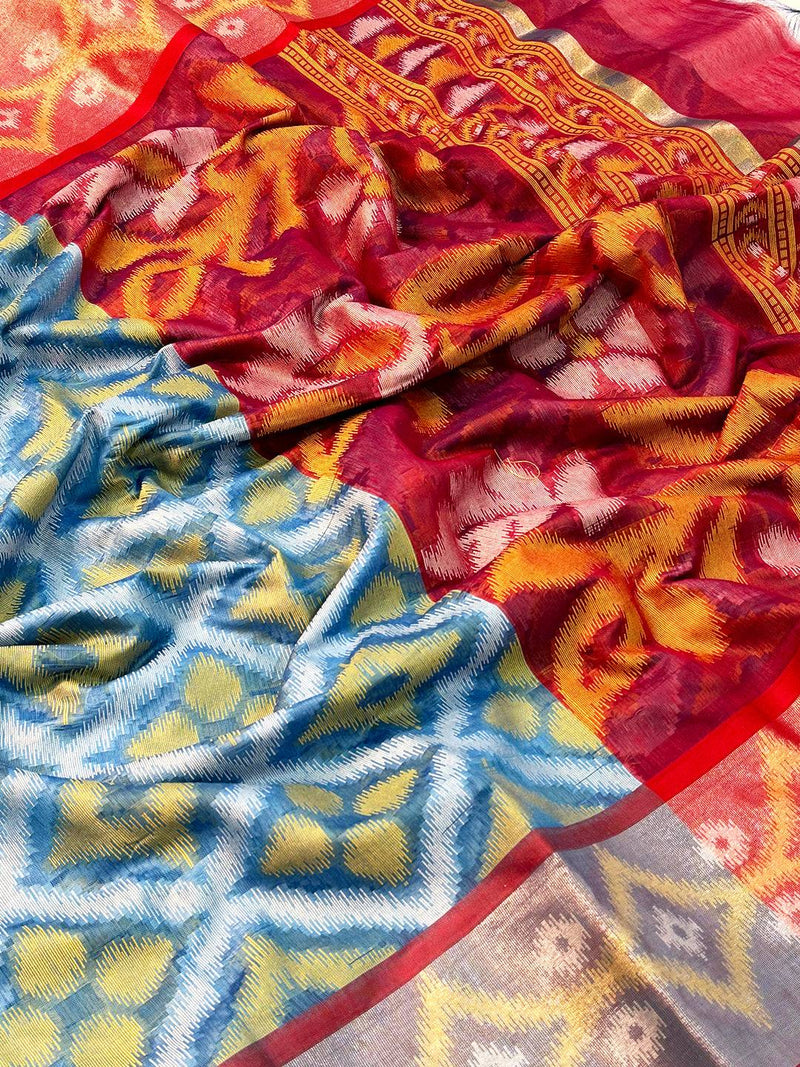 Multi Temple Ikkat Soft Silk Saree