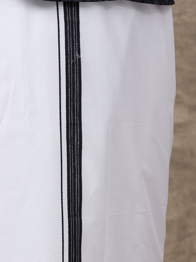 Men Black Matching Border Dhoti with Printed Shirt Set Fusion PS6