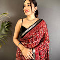 Red Ikkat Ajrakh Print Viscose Saree