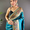 Sky Blue Geometric Zari And Kalamkari Silk Saree