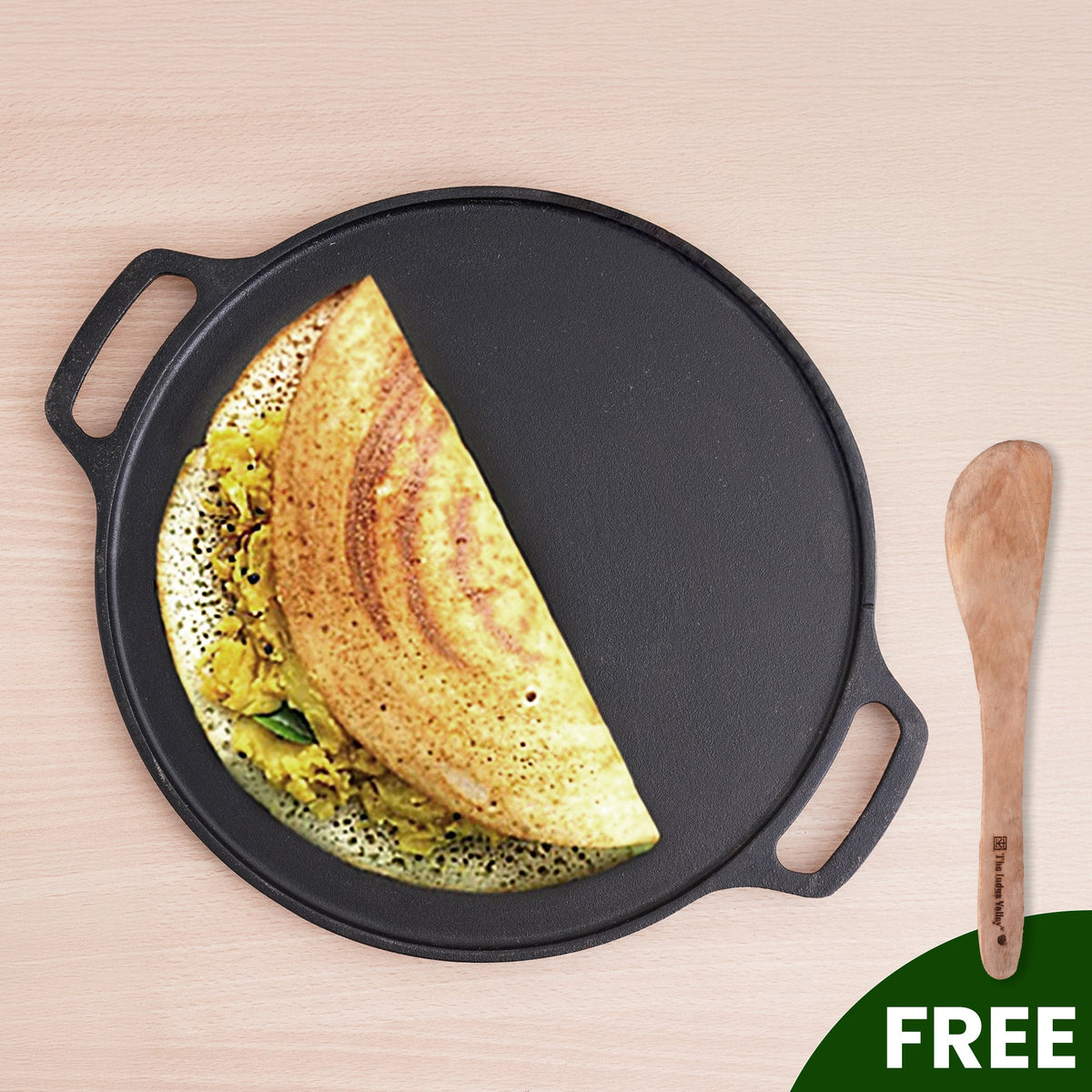 The Indus Valley CASTrong Cast Iron Roti/Dosa Tawa, Pre-seasoned, Nonstick, 100% Pure, Toxin-free, Gas & Induction,Spatula, 30.2cm, 2.4kg