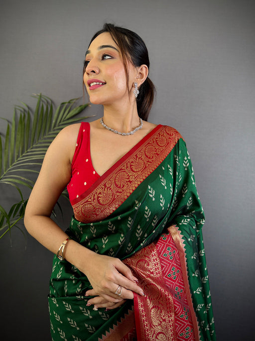Radiance Green Soft Silk Ikkat Saree