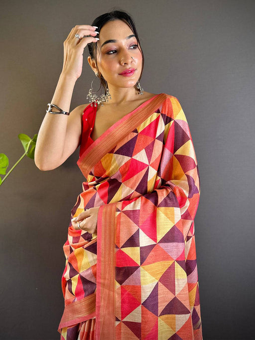 Geometric Linen Saree