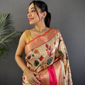 Cream Soft Silk Gadwal Kalamkari Saree