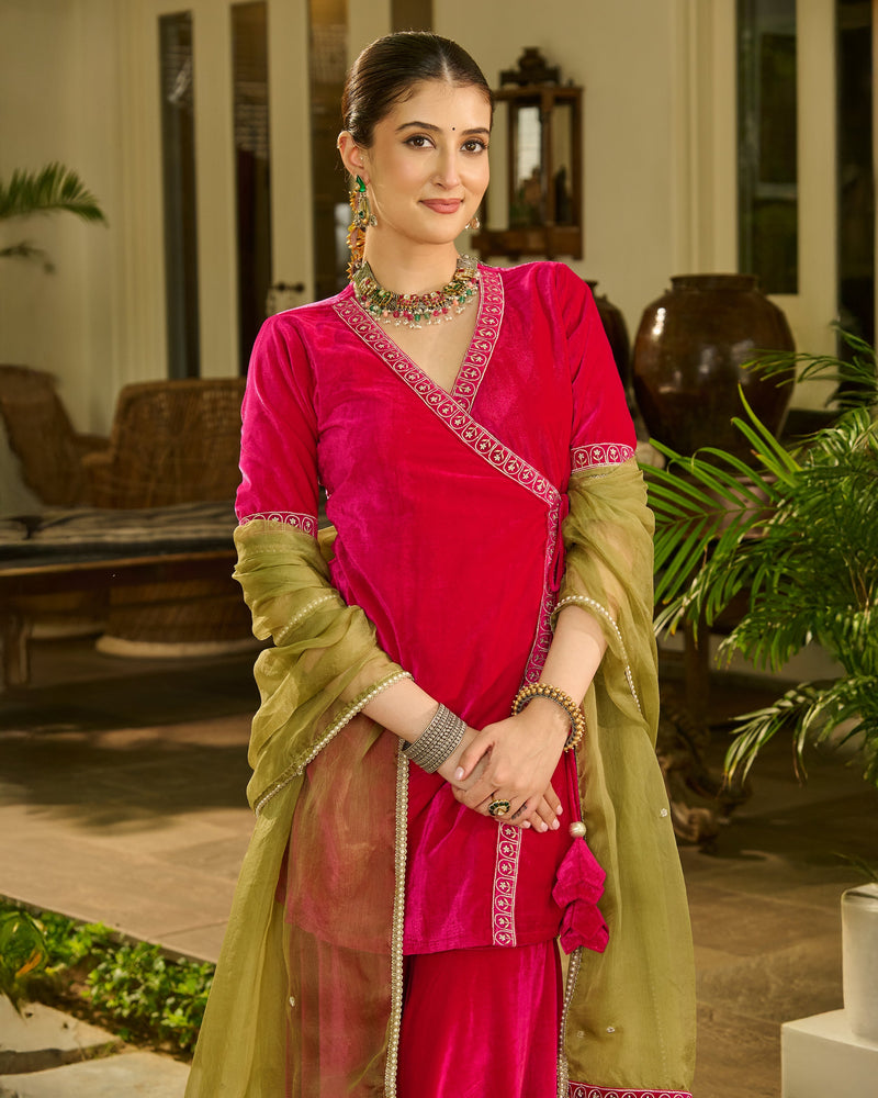 Lakshya Pink Embroidered Velvet Sharara Set