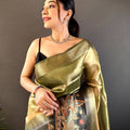 Green Tissue Kalamkari Print Saree