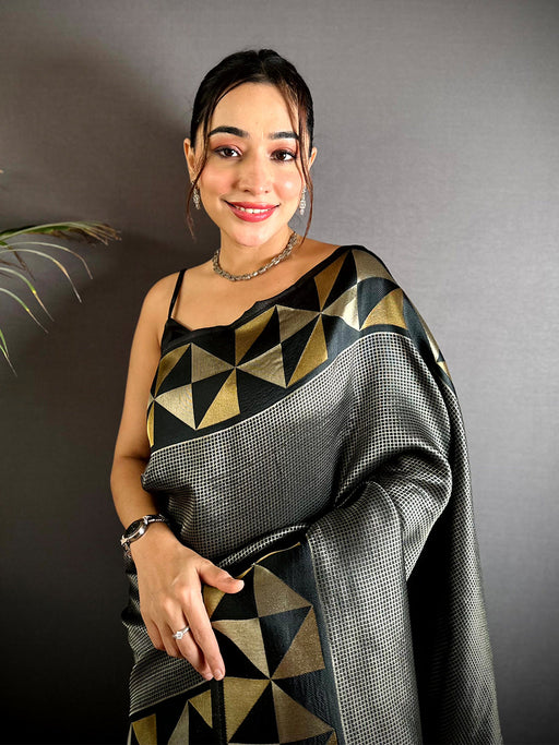 Black Sona Chandi Weave Katan Silk Saree