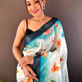 Powder Blue Floral Digital Print Silk Saree