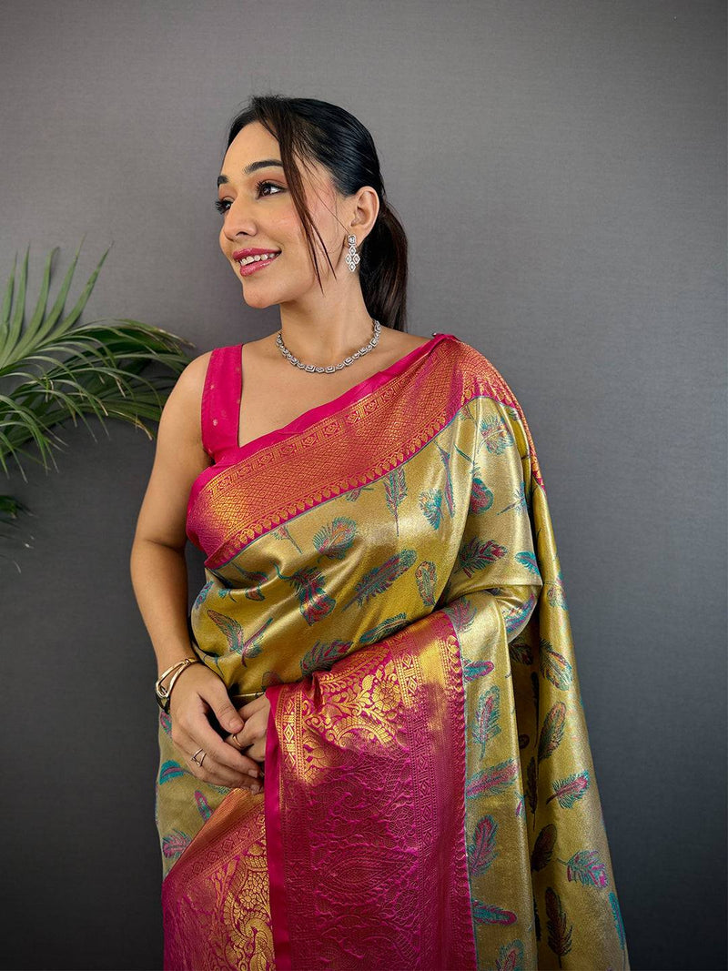 Dharmavaram Feather Zari Woven Saree