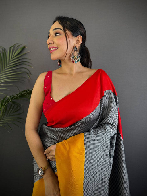 Grey Soft Katan Silk Banarasi Saree