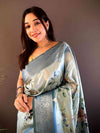 Pastel Blue Bamboo Silk Floral Saree