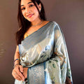 Pastel Blue Bamboo Silk Floral Saree
