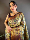 Graceful Brown Butterfly Floral Dharmavaram Saree