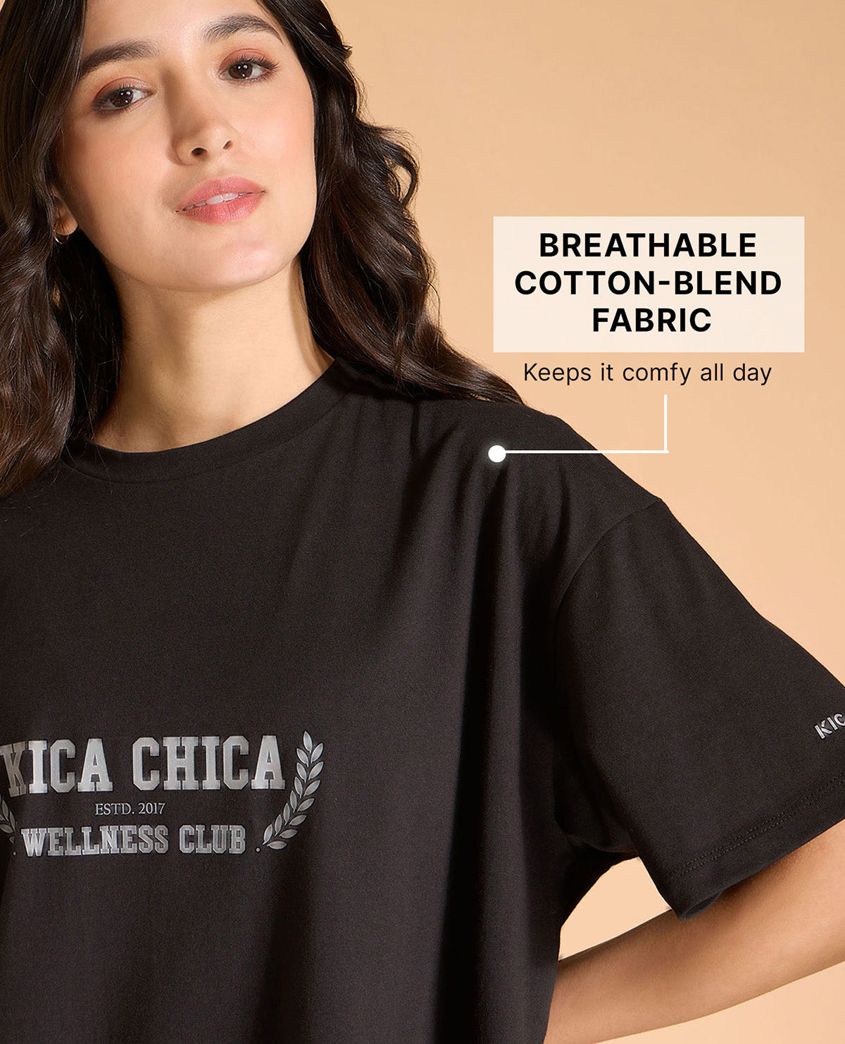 Kica Cotton Oversized Printed Graphic T Shirt Black